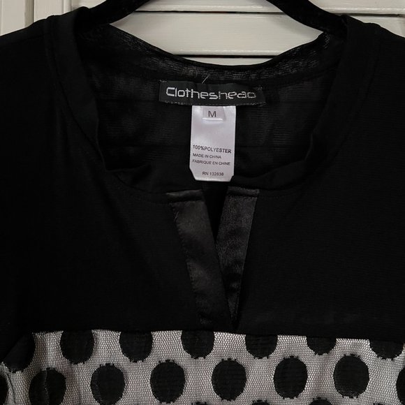 Clotheshead Black Sheer Polka Dot Dress w/ Ivory Underlay, sz M - Picture 9 of 10